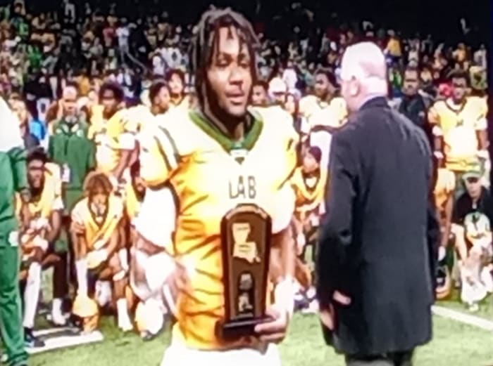 Southern Lab's Armariyan Ausberry was named the Most Outstanding Player for his team in the Division IV select championship game Dec. 7, 2023. (Photo by Buck Ringgold)